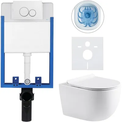 Imagen del producto de CERANO - Juego completo de inodoro empotrado Lite/Felci - blanco brillante - Botón de descarga doble, blanco - Para empotrar - 52,5 x 36 cm