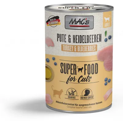 Produktbild von MAC´s 6x400g Pute & Heidelbeeren Nassfutter für Katzen getreidefrei und naturell