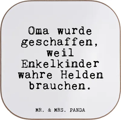 Produktbild von Mr. & Mrs. Panda Untersetzer für Gläser Oma wurde geschaffen, weil... - Weiß - Geschenk, bieruntersetzer, Coaster, Omi, Design, Beste der Welt, Enkelkind, Holzuntersetzer