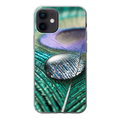 Produktbild von MuchoWow® Handyhülle Schutzhülle Hülle für iPhone 12 Nahaufnahme eines Wassertropfens auf einer Pfauenfeder Silikon Softcase Handy Hülle - Schutzhülle