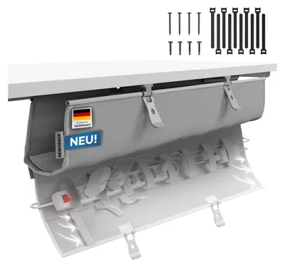 Produktbild von DESKSPACE® Kabelwanne Schreibtisch Kabelmanagement - Beidseitig Klappbarer Kabelkanal - Cable Organizer für den Schreibtisch - 94 cm (Grau)