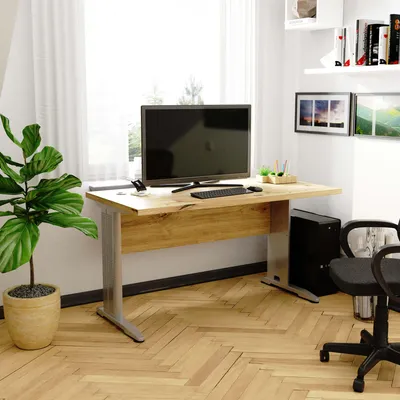 Produktbild von Schreibtisch 135x60cm mit Metallbeinen Computertisch Arbeitstisch Kabeldurchlass