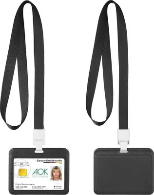 Produktbild von Famanu Badgehalter Set - 2 schwarze Halter mit Schlüsselband