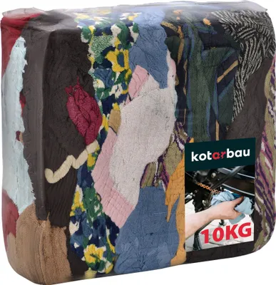 A bale of assorted cleaning rags wrapped in plastic.