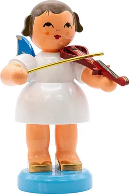 Produktbild von Engel mit E-Geige - Blaue Flügel - stehend (9,5cm) von Kunstgewerbe Uhlig