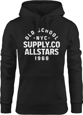 Produktbild von Hoodie Damen Bedruckt Schriftzug Oldschool NYC New York City Allstars Kapuzen-Pullover Fashion Streetstyle Neverless® schwarz -weiss M