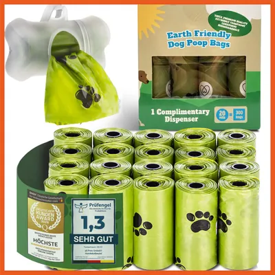 Produktbild von Hundekotbeutel Set mit Spender – 300 reißfeste Gassibeutel auf 20 Rollen – Format 23x32 cm für saubere Hände – Auslaufsicher & stark