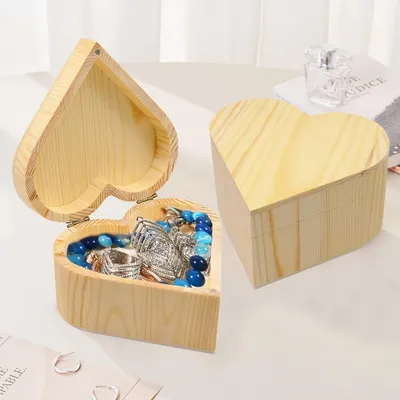 2er-Set herzförmige Holzboxen, 13x13x7 cm, unbehandelt, für DIY