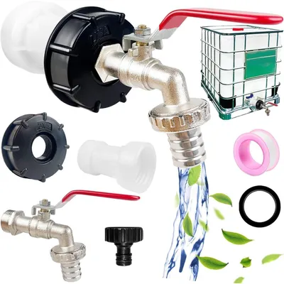 Produktbild von IBC Tank Zubehör Set mit Auslaufhahn 3/4 Zoll und S60x6 Adapter für 1000L Wassertanks