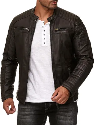 Produktbild von Red Bridge Herren Lederjacke Echtleder Bikerjacke Braun S