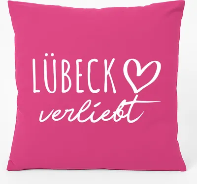 Produktbild von Huuraa Kissen Lübeck verliebt 40x40cm mit Füllung Fuchsia Baumwolle Dekokissen Geschenkidee