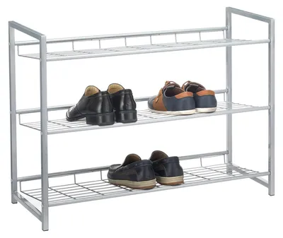 Produktbild von Schuhregal SYSTEM Schuhständer Schuhablage mit 3 Fächern für ca. 12 Paar Schuhe, 81 cm breit, Metall silber lackiert