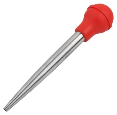 Geflügel-Injektor 28 cm Edelstahl Marinadenspritze mit Nadel & Bürste