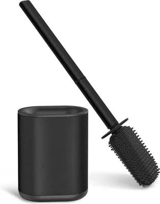 Image de Brosse de toilettes en silicone, noire, en acier inoxydable, flexible, salle de bains