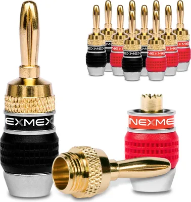 Produktbild von Bananenstecker 12 Stück NEXMEX High End 24K vergoldet Stecker für Kabel bis 6mm²