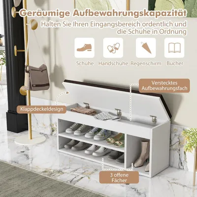 Zdjęcie produktu dla Ławka na buty z siedziskiem i miejscem do przechowywania 104 x 30 x 48 cm Ławka do garderoby, stojak na buty, drewno szare