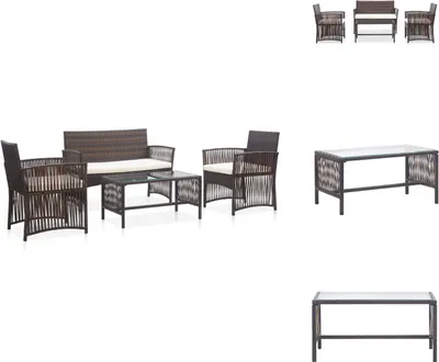 Immagine prodotto di vidaXL Set da salotto da giardino 4 pezzi con cuscino in rattan marrone - Set di mobili da giardino