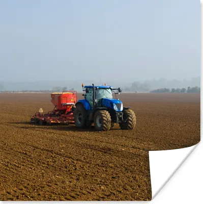 Produktbild von MuchoWow® Poster Traktor - Blau - Nebel 50x50 cm - Wohnzimmerdekoration