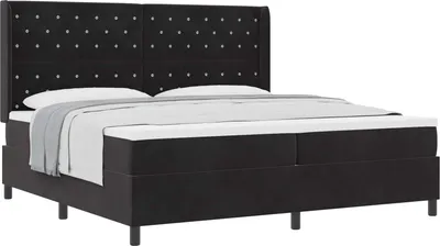 Image de Lit boxspring avec tête de lit noir 200 x 200 cm velours