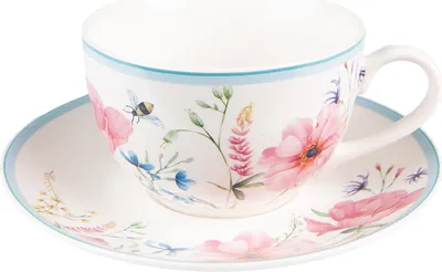 Immagine prodotto di Tazza Clayre & Eef con piattino 230 ml Fiori di porcellana bianca rosa