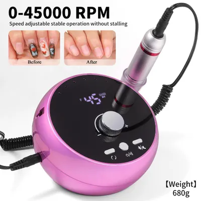 Produktbild von Professionelle Maniküre-Bohrmaschine 45000 U/min Elektrische Nagelbohrmaschine Lila Nagelschleifer Gel-Nagelhautentferner