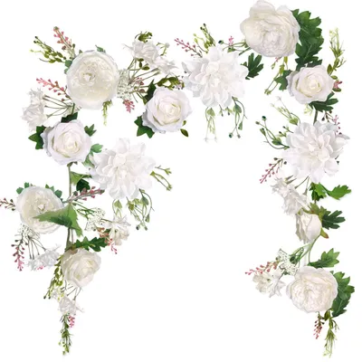 Productafbeelding van Kunstbloemen: Slingers van 1,8 meter met ivoorkleurige zijden bloemen, geschikt voor decoratie