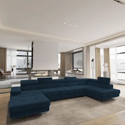 Produktbild von Masseno Ecksofa TORIVA R-S mit Schlaffunktion U-Form, Sofa mit Bettkasten, Wohnzimmersofa, Couch, Soffa, Bettsofa, Couchgarnitur- Blau, MONOLITH 77