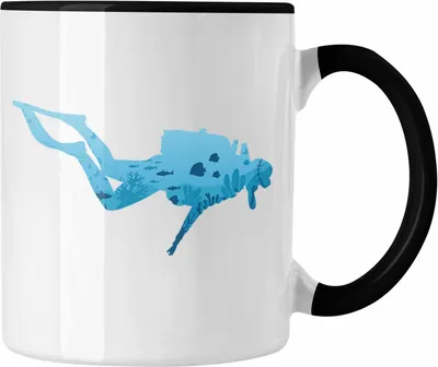 Produktbild von Trendation - Taucher Grafik Tasse Geschenk für Tauchlehrer Geschenkidee Lustig Tauchen Tauchsport Meer See (Schwarz)