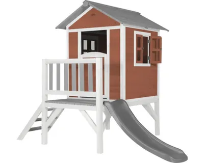 Produktbild von AXI Spielhaus Beach Lodge XL in Rot mit Rutsche in Grau | Stelzenhaus aus Holz für Kinder | Kleiner Spielturm für den Garten