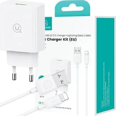 Zdjęcie produktu dla Usams Ładowarka Sieciowa 18W Z Kablem Do Lightning Usb-A Fast Charging