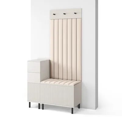 Produktbild von Garderoben-Set Ritmo version 9 mit Schuhregal und Polsterplatten, Ideal für Flur und Eingangsbereich (Cashmere, Trinity 02)