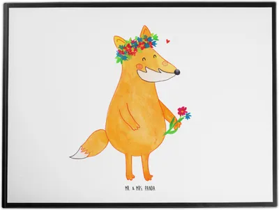 Produktbild von Mr. & Mrs. Panda tischschutz Fuchs Blumen - Weiß - Geschenk, schreibtischunterlage, schreibtischunterlagen, Blumenliebe, Unterlage Schreibtisch, Boho, Schreibunterlage
