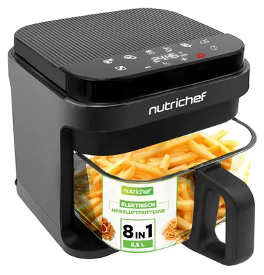 Produktbild von NutriChef Airfryer Glas, PFOA-/PFOS-frei, 5,5L, 8 Kochprogramme