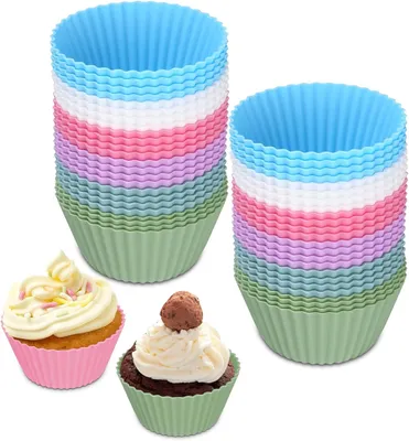 Produktbild von 24er Set Silikon Muffinförmchen, wiederverwendbar & antihaft, für Muffins, Cupcakes & Gebäck