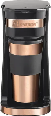 Produktbild von Bestron Kaffeemaschine mit Isolierbecher, Für gemahlenen Filterkaffee, 2 Große Tassen, 750 Watt, Edelstahl, Farbe: Kupfer