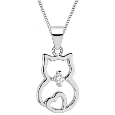 Katze Anhänger mit Kette I Echt Silber Schmuck für Katzenfreunde I 50cm