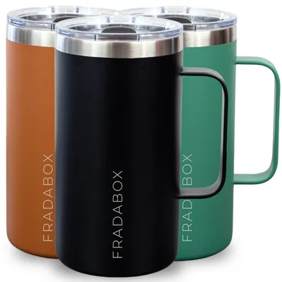 Produktbild von FRADABOX® Premium Edelstahl Thermobecher „Neri“ 600ml (Schwarz) Spülmaschinenfest, Kaffeebecher to go, Thermotasse vakuumisoliert, Travel Cup BPA-frei