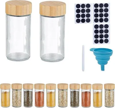 Produktbild von Famanu Gewürzgläser Set 12 Stück - Glas mit Bambusdeckel und Beschriftung