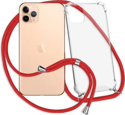 Produktbild von Handykette Backcover-Schutzhülle mit Band (Metall silberfarben) für Apple iPhone 11 Pro Max - rot