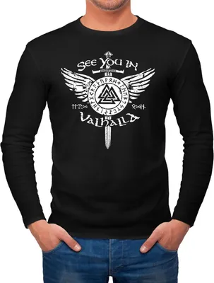 Produktbild von Herren Longsleeve See you in Valhalla Schwert Runen Odin Vikings Langarm-Shirt Fashion Streetstyle Neverless® schwarz S