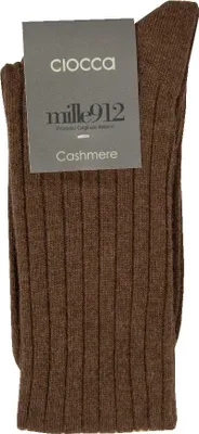 Image de Chaussettes hautes pour homme CIOCCA en laine côtelée et cachemire, référence S136L, taille 12-12½, pointure 44/45, 40 % laine, 30 % viscose, 20 % polyamide, 10 % cachemire