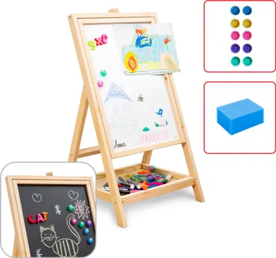 Zdjęcie produktu dla Drewniana, obrotowa tablica do rysowania dla dzieci kredowa, magnetyczna, wysokość 80 cm
