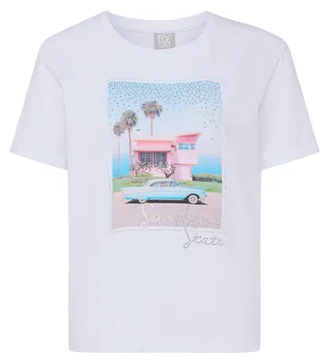 Produktbild von Rabe Damen T-Shirt Weiß Größe 38 Ocean Drive Kollektion mit Fotoprint und Strass