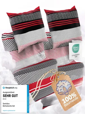 Produktbild von Sentidos Rot Bettwäsche Set 135x200cm 4 teilig %100 Baumwolle , Baumwolle 4 teilig mit Reißverschluss, geeignet für Winter oder Sommer
