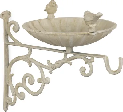 Produktbild von Moritz Vogeltränke Vogelbad Wandhalterung weiß mit zwei Vögeln auf der Schale 31cm Haken für Blumenampel Vogelbecken Wassertränke Garten