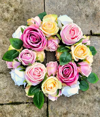 Produktbild von artplants.de Deko Kranz Rosen WOPUNY, bunt, Ø55cm - Kunst Blumenkranz