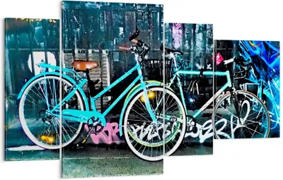 Produktbild von Bild auf Leinwand - Leinwandbild - Fahrräder Graffiti Straße Wand - 120x70cm - Wand Bild - Wanddeko - Leinwanddruck - Bilder - Kunstdruck - Wanddekoration - Leinwand bilder - Wandkunst - DL120x70-2949