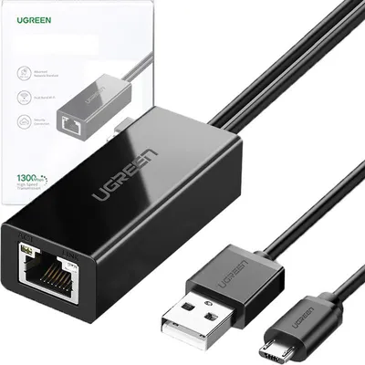 Produktbild von UGREEN Ethernet Adapter fr Chromecast und TV Stick Micro USB auf RJ45 LAN Netzwerkadapter mit USB 2.0 Netzkabel fr Stromversorgung