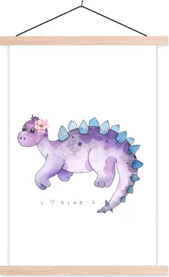 Produktbild von MuchoWow® Textilposter Dinosaurier - Kinderzimmer - Zitat - Mädchen - Kinder - Rosa - Kind 120x180 cm mit holzfarbenen Rahmen - Textil-Plakat