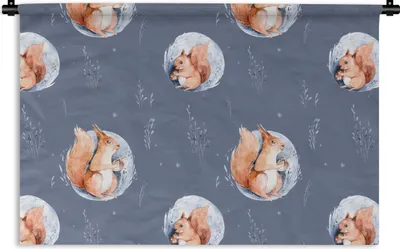 Produktbild von MuchoWow® Wandteppich Wandbehang Winter - Eichhörnchen - Nuss 90x60 cm Tapisserie Dekoration Wandtuch - Wandskulpturen - Bildteppich